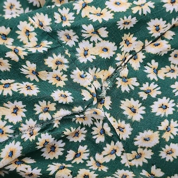 Zara Green Ditsy Floral Button Front Smocked Back Wide Leg Jumpsuit M (T20) - Picture 8 of 14